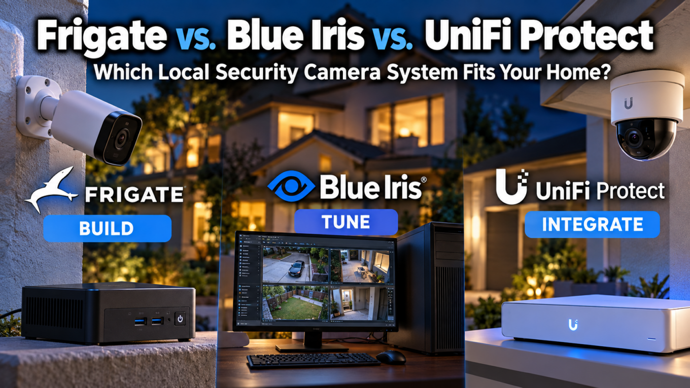 Frigate vs Blue Iris vs UniFi Protect local security camera systems compared for Home Assistant and local AI.