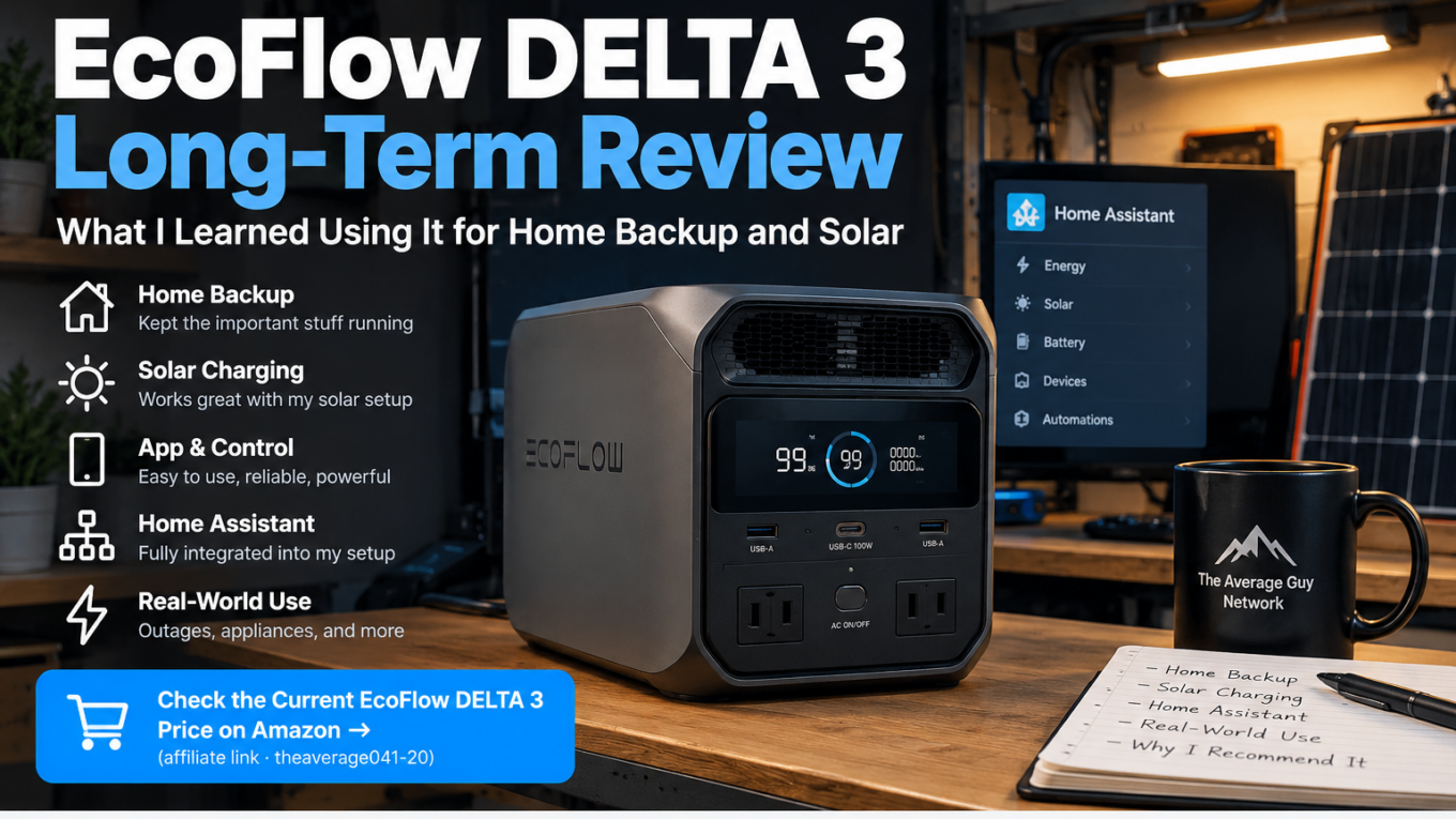 EcoFlow DELTA 3 portable power station used for home backup, solar charging and Home Assistant in a real-world long-term review.