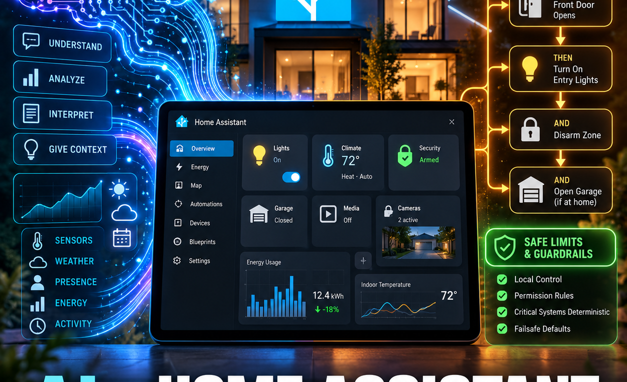AI and Home Assistant working together with deterministic control, sensors, context and smart home guardrails